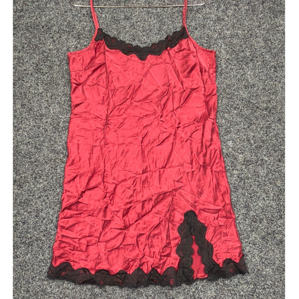 Lilysilk Nightgown Womens L Red Mulberry Silk Lace Trim Slip Chemise Sleepwear
